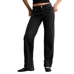 American Eagle High Waisted Cuffed Stovepipe Jean Womens 8 Black Classic Denim